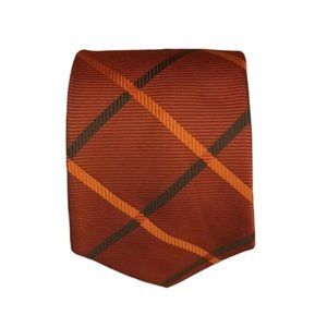 TALBOTS MENS Orange Plaid Silk Tie HANDMADE USA 60"-3,7" EX COND